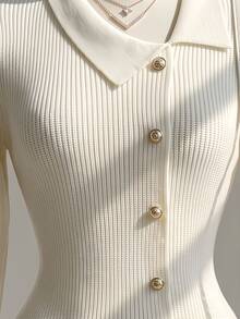 Fine & Folde Women's Solid Color Casual Daily Knit Dress - White - View 5