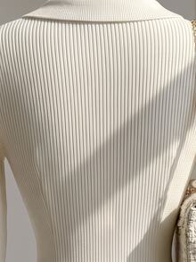 Fine & Folde Women's Solid Color Casual Daily Knit Dress - White - View 3