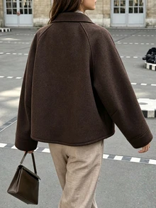 Struktiv 2026 Autumn/Winter New Women's Lapel Zip-Up Faux Fur Lined Coffee Color Overcoat, Casual Daily Home Wear, Street Date Commute Jacket - Coffee Brown - View 4