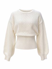 SHEIN 冬季奶油白極簡時尚優雅女款毛衣 - 米色 - 查看 8