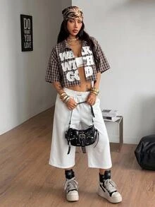 Coolane 女款秋冬街頭風運動休閒外出居家運動服 翻領長褲 白色針織毛衣短褲 適合健身、跑步、運動 - 白色 - 查看 6
