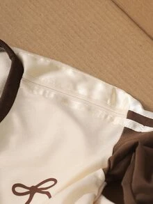 Elladie kids 2件組棕色蝴蝶結運動衫褲套裝，適合4-7歲小女孩，休閒運動套裝，秋季女童長袖慢跑套裝，7歲生日禮物 - 棕色 - 查看 6