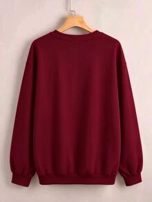 EMERY ROSE Plus Size A Comfortable Leopard Print Round-Neck Sweatshirt For Women And A Loose Letter-Printed Pullover Sweatshirt Winter - Red - View 2