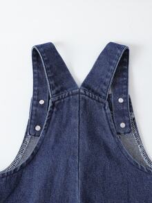 SHEIN 女童牛仔寬肩帶無袖水果印花口袋鈕扣長款鬆身連身褲 秋冬款 - 深色水洗藍 - 查看 7