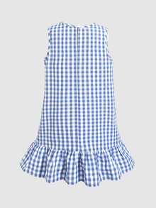 Firerie Kids Firerie Kids 女童休閒日常百搭舒適格紋荷葉邊下擺A字洋裝 - 淺藍色 - 查看 2