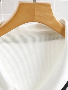 SHEIN An Elegant Short-SleevedT-Shirt For Summer Rperfect For July Festivities Featuring Collar And Black Trim On A White Base;Suitable For All Seasons - White - View 6