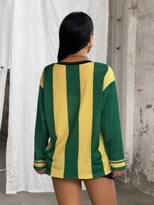 DRPCRD Teen Girls Fashion Street Style Streetwear Country Color Block Print Loose Long Sleeve Sweatshirt Rave Concert Green And Yellow Autumn - Multicolor - View 6