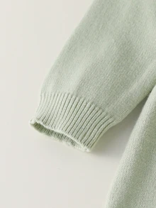 SHEIN 女嬰針織圓領毛衣洋裝，附蝴蝶結，粉色格紋蕾絲法式公主風，仙氣可愛家庭套裝生日派對穿搭 - 綠色 - 查看 3