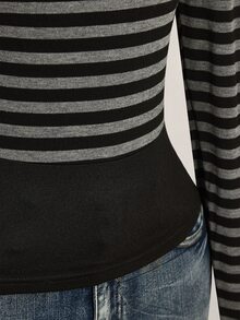 SHEIN ICON Plus Size Retro Y2K Halter Neck 2 In 1 Patchwork Long Sleeve Striped Knit Top, Halterneck Halter Neck 2 In 1 Long Sleeve Top Fall - Black - View 8