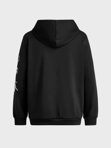 Manfinity BRENVOR Herr hoodie med drakprint, dragsko, avslappnad stickad långärmad - Svart - Visa 2
