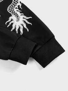Manfinity BRENVOR Herr hoodie med drakprint, dragsko, avslappnad stickad långärmad - Svart - Visa 3