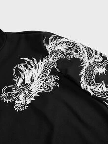 Manfinity BRENVOR Herr hoodie med drakprint, dragsko, avslappnad stickad långärmad - Svart - Visa 4