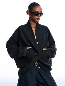 LYSMO Women's Solid Color Casual Minimalist Grunge Versatile Daily Overcoat Everyday Black Fall - Black - View 6