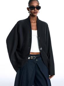 LYSMO Women's Solid Color Casual Minimalist Grunge Versatile Daily Overcoat Everyday Black Fall - Black - View 7