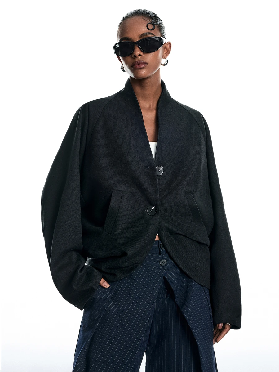 LYSMO Women's Solid Color Casual Minimalist Grunge Versatile Daily Overcoat Everyday Black Fall - Black - View 1