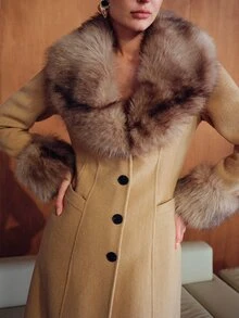 MOTF WOMEN'S AUTUMN/WINTER FUR COLLAR LONG SLEEVE LONG ELEGANT OVERCOAT - Camel - View 8