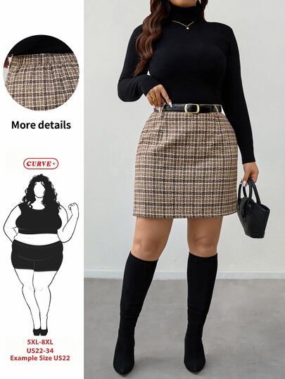 SHEIN CURVE+ Plus Size Women's Plaid Casual Versatile Mini Skirt