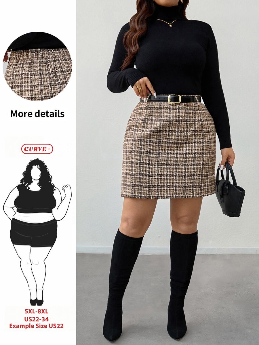 SHEIN CURVE+ Plus Size Women's Plaid Casual Versatile Mini Skirt - Multicolor - View 1