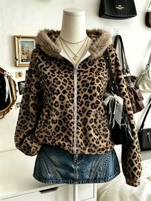 Lalippa Women's Leopard Print Long Sleeve Zip-Up Hooded Sweatshirt - Multicolor - View 3