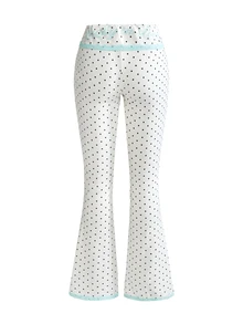 Sweetness Sweet Black & Pink Polka Dot Knit Print Colorblock Lace Trim Women's 2 Pieces Set - Apricot - View 3