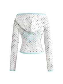 Sweetness Sweet Black & Pink Polka Dot Knit Print Colorblock Lace Trim Women's 2 Pieces Set - Apricot - View 6