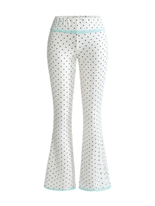 Sweetness Sweet Black & Pink Polka Dot Knit Print Colorblock Lace Trim Women's 2 Pieces Set - Apricot - View 9