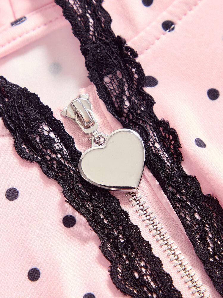 Sweetness Sweet Black & Pink Polka Dot Knit Print Colorblock Lace Trim Women's 2 Pieces Set - Pink - View 3