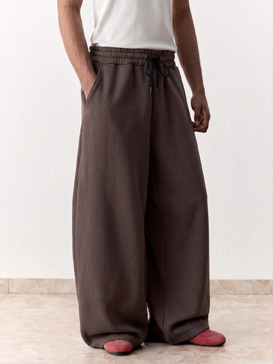 SWAVVY Men's Casual Loose Fit Sweatpants Gray Color-Blocking Design Suitable For Spring And Autumn, Pocket, Sports, Streetwear - Coffee Brown - View 1