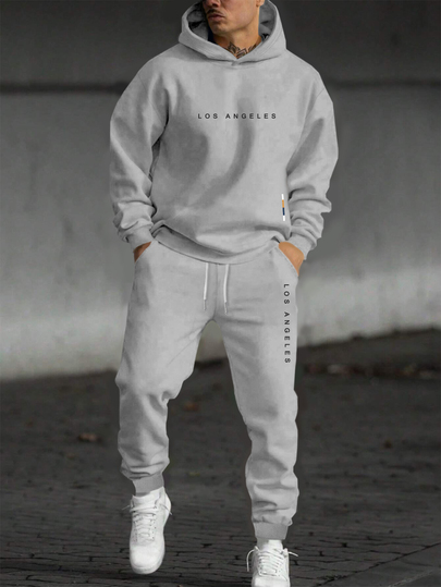 Lornexis Men's Loose Fit Hoodie And Sweatpants Set With Letter Print, Fall Clothes