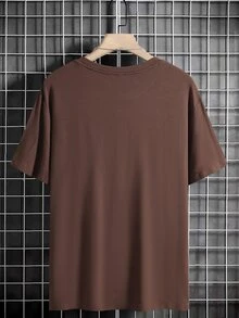 Lornexis 男士素色圓領短袖休閒棕色T恤 - 咖啡棕 - 查看 2