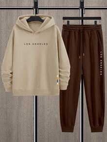 Manfinity Homme Loose Fit Men's Letter Printed Hoodie And Sweatpants Two Pieces Set, Fall Clothes - Multicolor - View 2