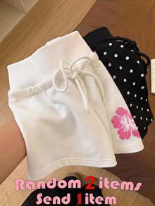 SHEIN Kids Tween Girls Skirts Knitted Small Polka Dot With Built-In Leggings Casual Drawstring Skirt - Multicolor - View 7