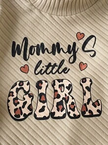 SHEIN 2pcs Toddler Girl Top + Bell Bottoms Cute Beige Black Hearts Leopard Ribbed Long Flare Sleeve Turtleneck Regular Vacation Fall Pullover Jumpers Sets - Multicolor - View 7