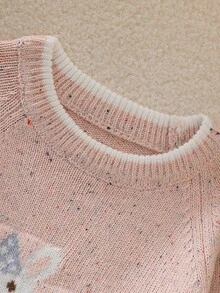 SHEIN 女嬰粉色休閒毛衣，秋冬款，高級連帽套頭衫，鴨子刺繡，長袖，可作為內搭或外套穿著，適合開學、派對和日常穿著 - 淺粉色 - 查看 6