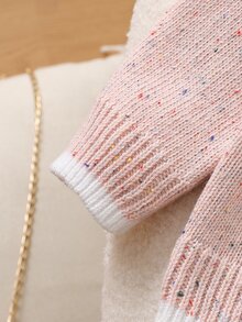 SHEIN 女嬰粉色休閒毛衣，秋冬款，高級連帽套頭衫，鴨子刺繡，長袖，可作為內搭或外套穿著，適合開學、派對和日常穿著 - 淺粉色 - 查看 5