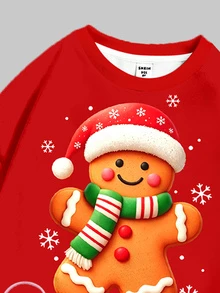 Tween Girls Casual Minimalist Cute Adorable Christmas Gingerbread Man Pattern, Cute Polka Dot Snowflake, Round Neck Sweatshirt Elastic Waist Long Pants Set Suitable For Autumn/Winter Fleece Lining, Fall Style, Fall Outfits, Fall Sets, Christmas Set - Multicolor - View 5