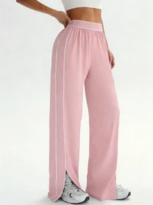 Dewbera Dewbera Women's Loose Fit Straight Leg Sweatpants With Pockets,Contrast Stripe High Waist Elastic Drawstring Wide Leg Pants For Casual,Yoga,Gym & Sports - Pink - View 7