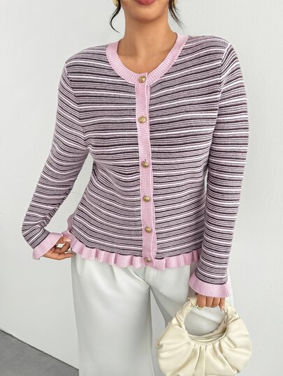 Firerie Plus Size Women's Striped Casual Versatile Daily Wear Cardigan Winter Casual Striped Cardigan For Women Fall/Winter Casual Office Business Work Shirt