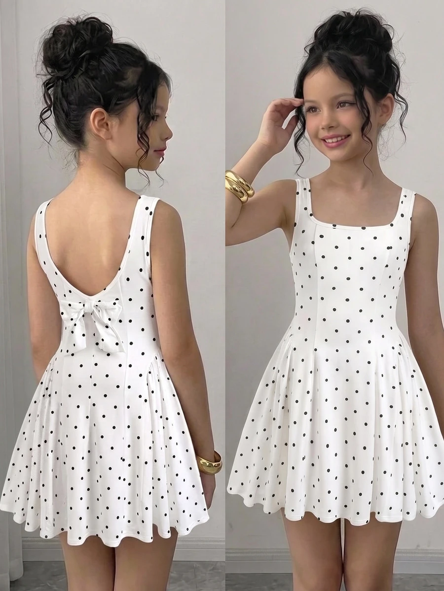 Firerie Kids Firerie Kids Tween Girls Casual Everyday Comfortable Polka Dot Pattern Dress - Black and White - View 1