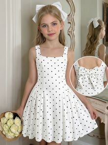 Firerie Kids Firerie Kids Tween Girls Casual Everyday Comfortable Polka Dot Pattern Dress - Black and White - View 7
