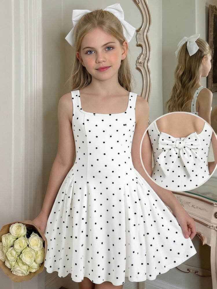 Firerie Kids Firerie Kids Tween Girls Casual Everyday Comfortable Polka Dot Pattern Dress - Black and White - View 7