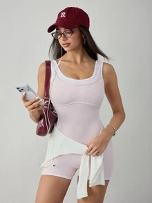 Dewbera Dewbera Women's Minimalist Colorblock Athletic Romper Yoga - Baby Pink - View 3