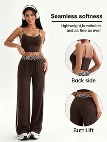 Easithlete Easithlete Satu Set Pakaian Olahraga Rumahan Dua Potong yang Terdiri dari Atasan Halter Bermotif Leopard Cokelat dan D Bermotif Leopard - MultiWarna - View 1