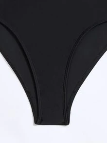 SHEIN Swim 女性一件式泳衣,腰部帶有切割設計 - 黑色 - 查看 7