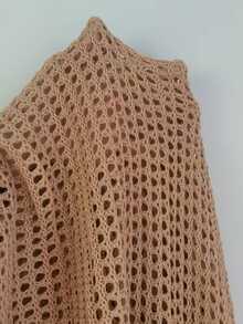 Swim Vcay Plus Size Women Crochet Sequin Long Sleeve Backless Crochet Cover Up Dress - Khaki - View 6