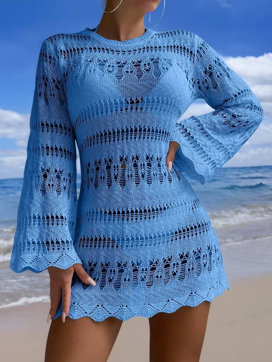 SHEIN Swim 鏤空貝殼邊罩衫連衣裙不附帶比基尼套裝