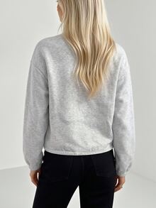 Elnivra Women's Striped Colorblock Embroidered Sports Jacket - Light Grey - View 2