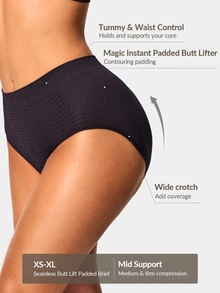 Wedaily 2 Packs Seamless Mid-Waisted Butt Lift Padded Brief Shapewear Panty Body Shaper-Tummy Waist Control - Multicolor - View 7