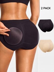 Wedaily 2 Packs Seamless Mid-Waisted Butt Lift Padded Brief Shapewear Panty Body Shaper-Tummy Waist Control - Multicolor - View 1