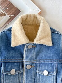 SHEIN Young Boy Fashion Casual Kids Fall/Winter Blue Denim Bottomed Long-Sleeved Jacket - Blue - View 6